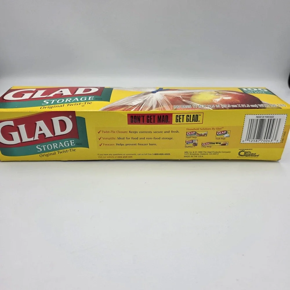 VTG Glad Storage 1 Gallon Food Storage Bags Twist Ties 100ct Discontinued 1999